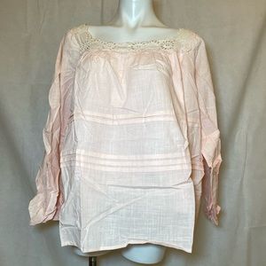 AlvaQ women Summer Lace Crochet Square Neck Top Ruffle Lantern Shirt 2XL Pink